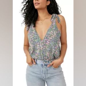 Free People Floral Bodysuit - Blue and Pink